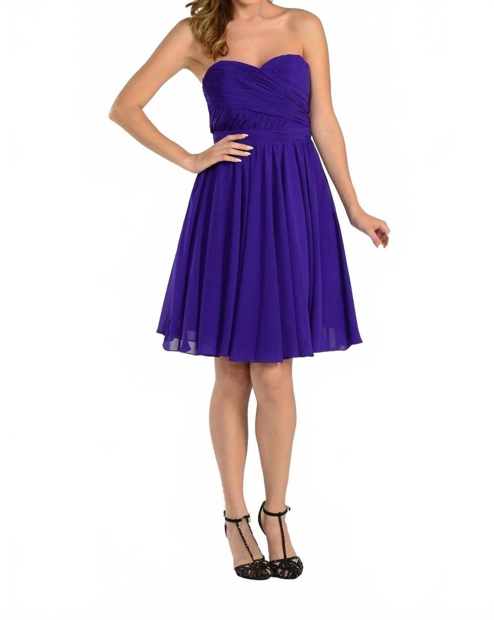 NEW POLY USA ruched short strapless sweetheart dress in purple